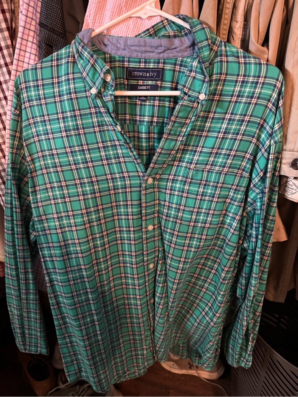 crown & ivy Teal and Navy Plaid Button-Down Shirt